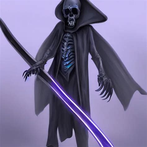 Grim Reaper With A Blue Glowing Scythe Digital Art Stable Diffusion