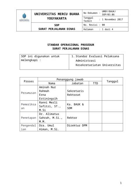 Docx Dibuat Olehdpm Mercubuana Yogya Ac Id Sop Perjalanan Dinas