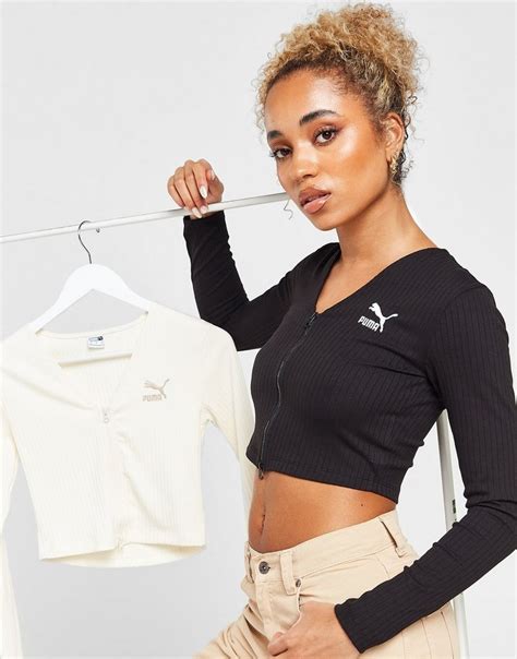 Zwart Puma Rib Long Sleeve Crop Top Jd Sports Nederland