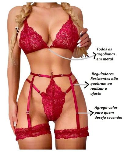 Conjunto Lingerie Gladiadora Completo Sexy Luxo Parcelamento Sem Juros