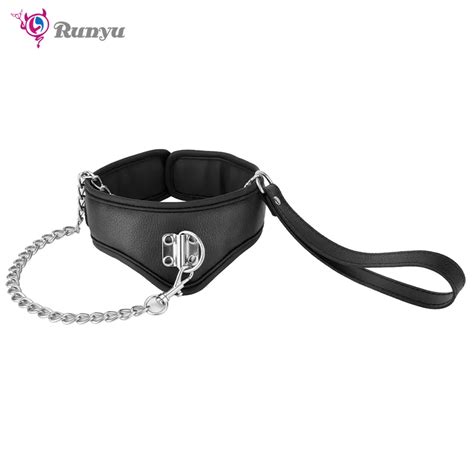 Black Collar Bondage Kit With Chain Leash Bondage Gear PU Leather Sex