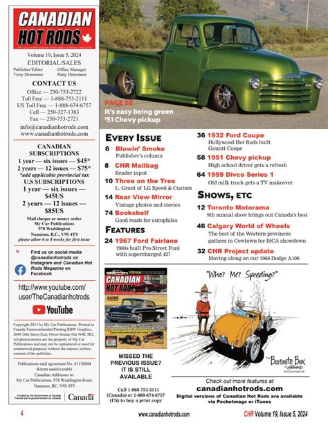 Canadian Hot Rods Magazine Subscriptions And JUNE JULY 2024 Issue