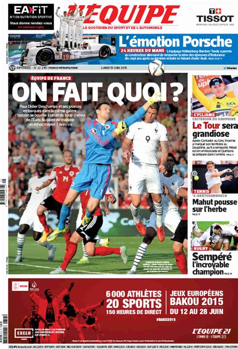 L Équipe Front Page from June 15 2015