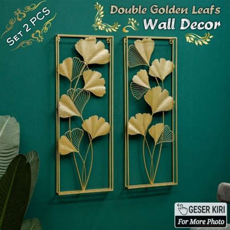 Promo 3d Golden Ginkgo Leafs Wall Decor Set 2 Pcs Hiasan Dinding Emas