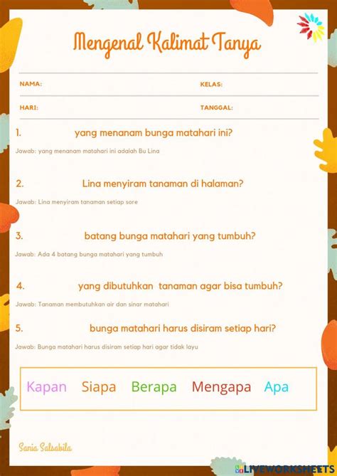 Mengenal Kalimat Tanya Kelas A Mimanda Worksheet Nd Grade