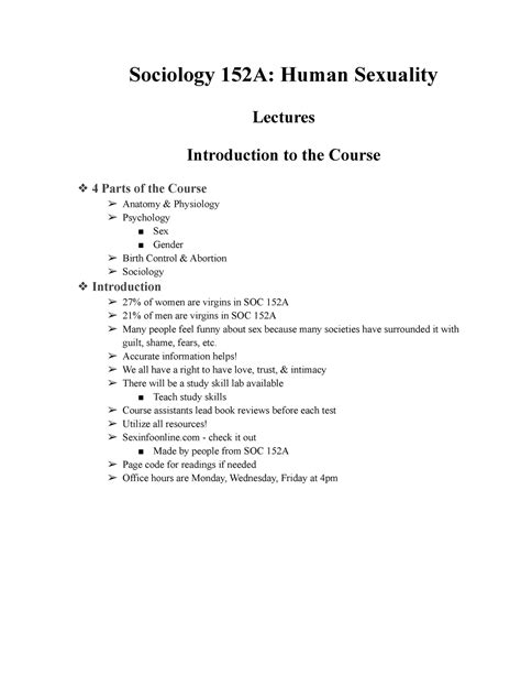 Human Sexuality Notebook Sociology 152a Human Sexuality Lectures