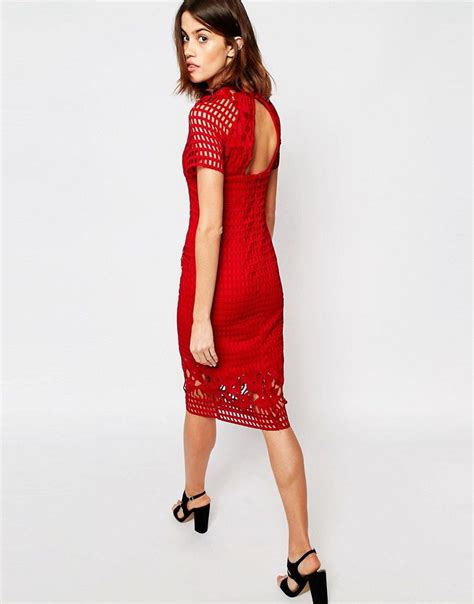 Image 4 Of Warehouse Premium Lace Pencil Dress Asos Online Shopping