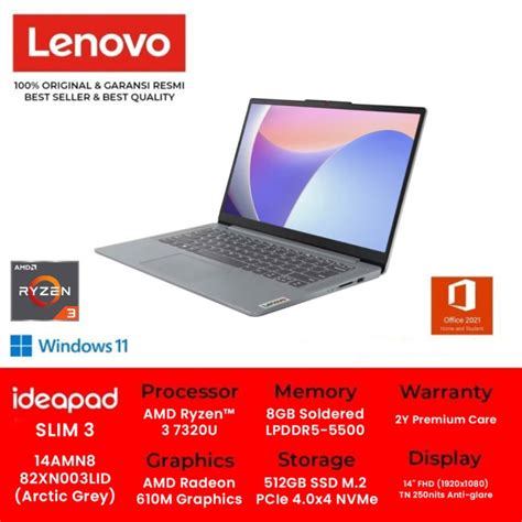 Jual Lenovo Ideapad Slim 3 14AMN8 Ryzen 3 7320U WIN 11 OHS 2021 Arctic