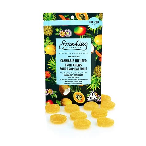 11 Sour Tropical Fruit 10pk 100mg Thc 100mg Cbd Smokiez Fruit