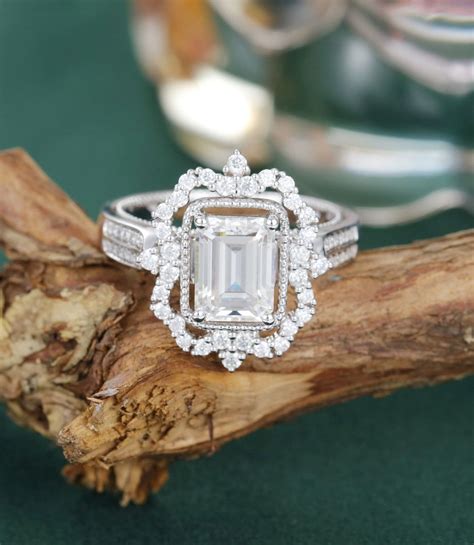 Emerald Cut Moissanite Engagement Ring Unique Engagement | Etsy