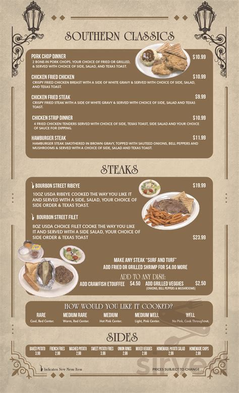 Bourbon Street Cafe Menu In Jennings Louisiana Usa