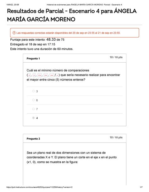 Historial de exámenes Escenario 4 Resultados de Parcial Escenario