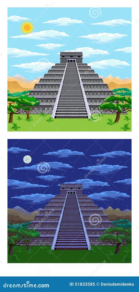 Aztec Pyramid Stock Vector Illustration Of Night Antique