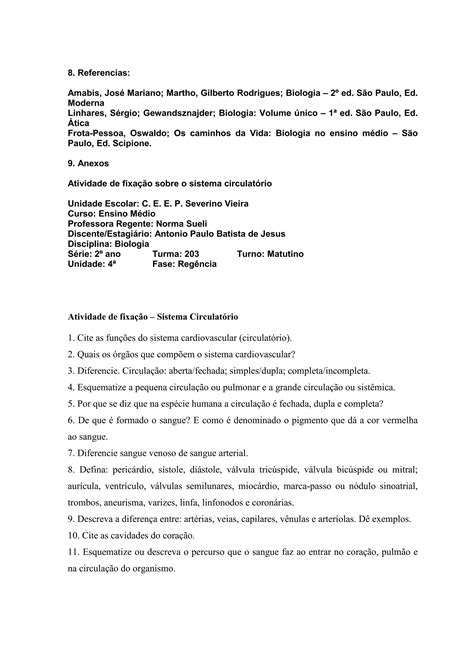 Plano De Aula Sistema Circulat Rio Pdf