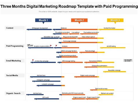 Three Months Digital Marketing Roadmap Template With Paid Programming