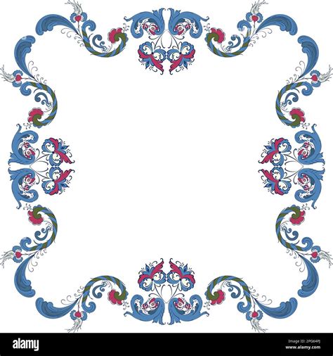 Vector Floral Frame With Traditional Norwegian Rosemaling Motif Stock