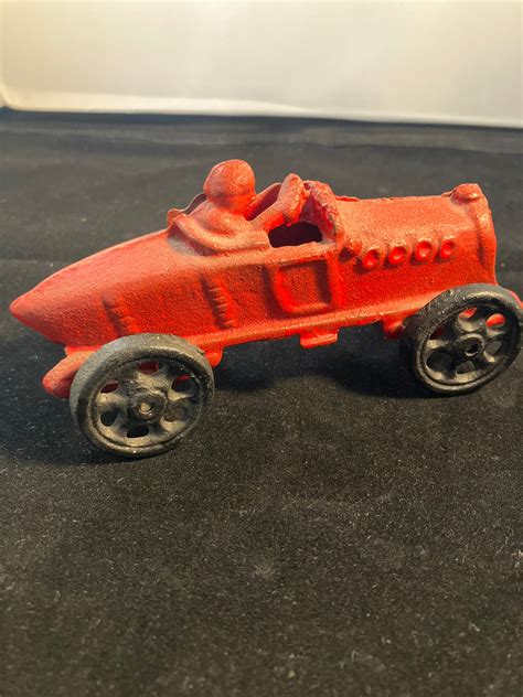 Vintage Cast Iron Red Race Car Etsy