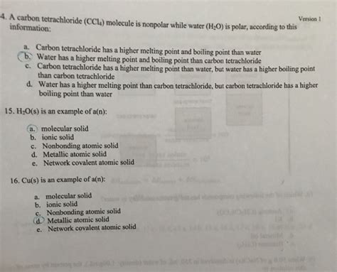 Solved 4 A Carbon Tetrachloride CCL Molecule Is Nonpolar Chegg