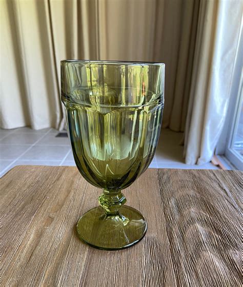 Vintage Green Glass Goblet Etsy