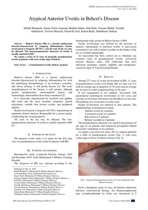 Pdf Atypical Anterior Uveitis In Behcets Disease