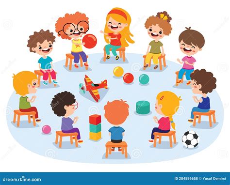Niños Sentados En Círculo Y Jugando Stock De Ilustración Ilustración