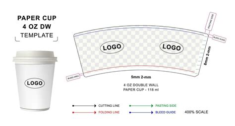 Paper Cup Die Cut Template For 4 Oz Double Wall Hot Drink Paper Cup