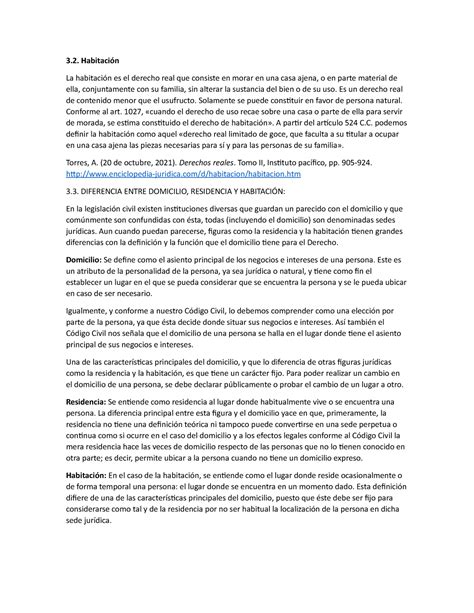 Derecho de Personas definicion de domicilio y residencia Habitación