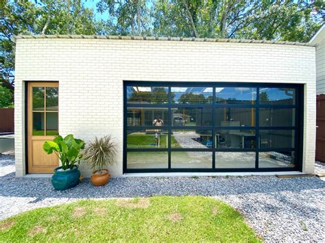 Contemporary Black Aluminum And Clear Tempered Glass Garage Door Lux