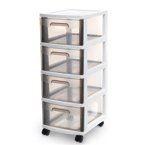 Citylife 4 Tier Plastic Storage Drawers Carts on Wheels White & Grey - Walmart.com