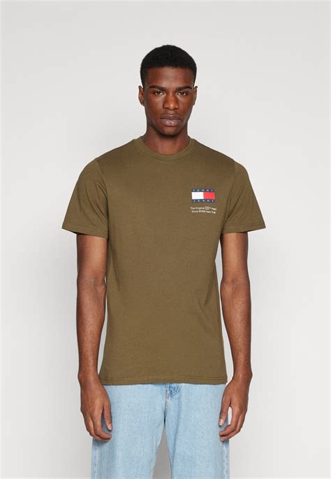 Tommy Jeans Slim Essential Flag T Shirt Print Drab Olive Green Oliv Zalando De