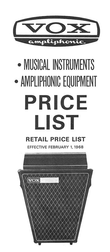 The Vox Showroom Vox Ampliphonic Musical Instrument Price List Cover