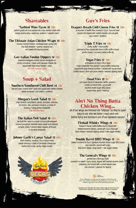 Menu at Guy Fieri’s Vegas Kitchen pub & bar, Las Vegas