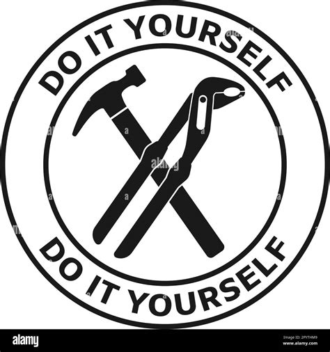 Circular Diy Do It Yourself Label Or Logo With Hammer And Pipe Wrench