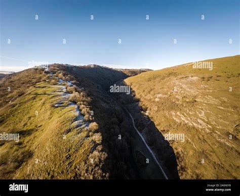 Aerial Views Of The Stunning Dovedale Stepping Stones And Mountains In