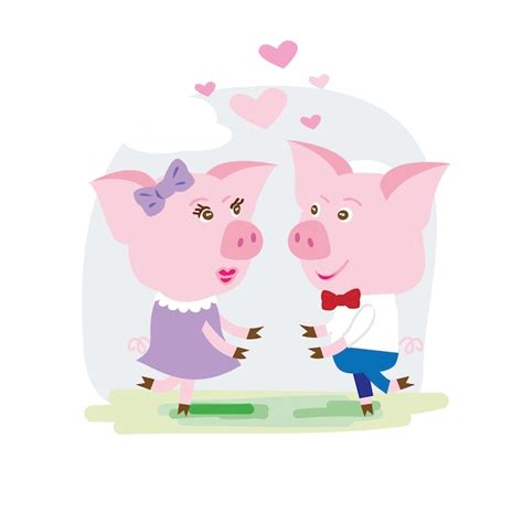 Una Linda Pareja De Cerdos Enamorados Ilustraci N Vectorial Al Estilo