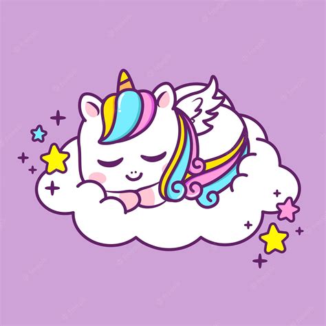 Premium Vector Cute Unicorn Sleeping In The Cloud