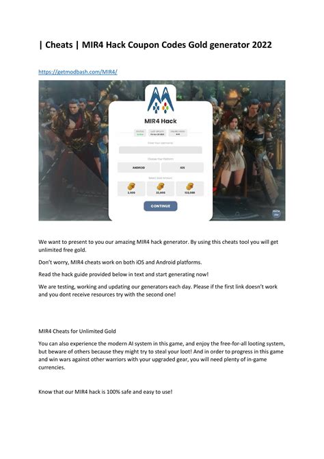 Cheats MIR4 Hack Coupon Codes Gold generator 2022.pdf | DocDroid