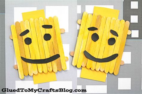 Popsicle Stick Lego Head Lego Craft Lego Head Popsicle Stick Crafts