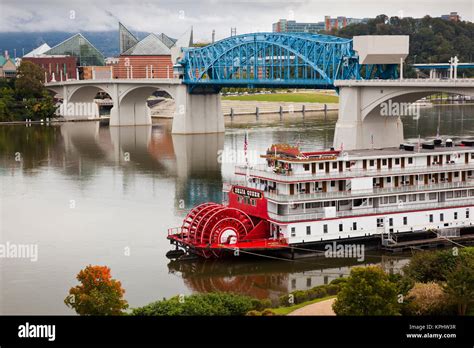 USA, Tennessee, Chattanooga. Delta Queen riverboat, Tennessee River ...