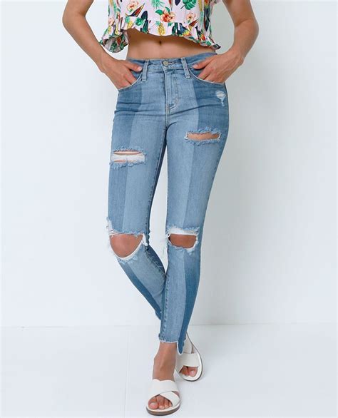 Look Side Way Skinny High Waist Distressed Jeans Skinny Denim Trends Distressed Jeans