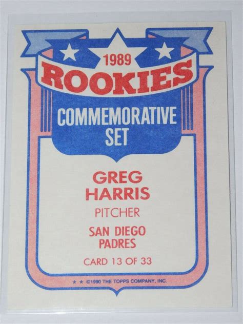 1990 TOPPS BASEBALL 1989 ROOKIES COMMEMORATIVE SET GREG HARRIS CARD 13