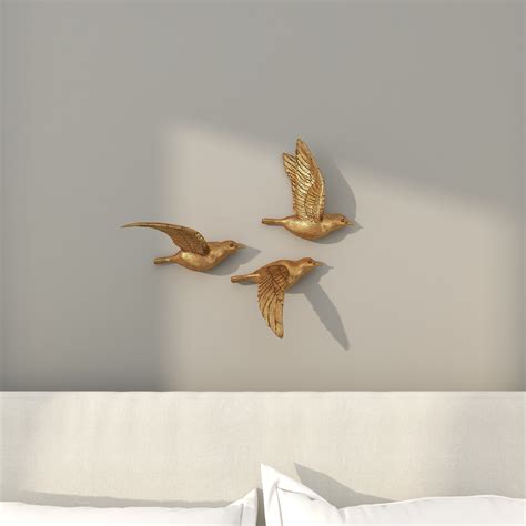 Winston Porter Polystone Metallic D Floating Bird Home Wall Decor