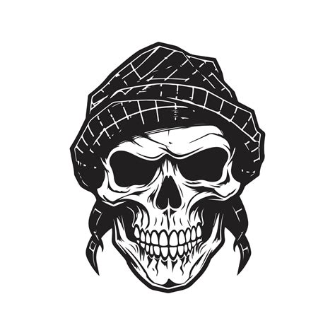 Skull Wearing Bandana Logo Concept Black And White Color Hand Drawn