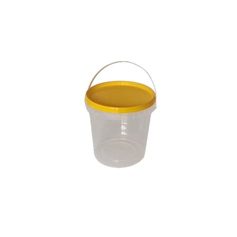 Seau En Plastique Transparent Avec Poign E Jaune Et Couvercle Pour L