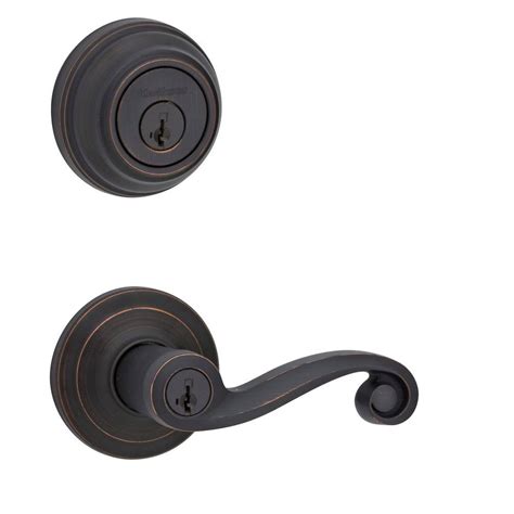 Kwikset Lido Venetian Bronze Exterior Entry Lever And Single Cylinder Deadbolt Combo Pack