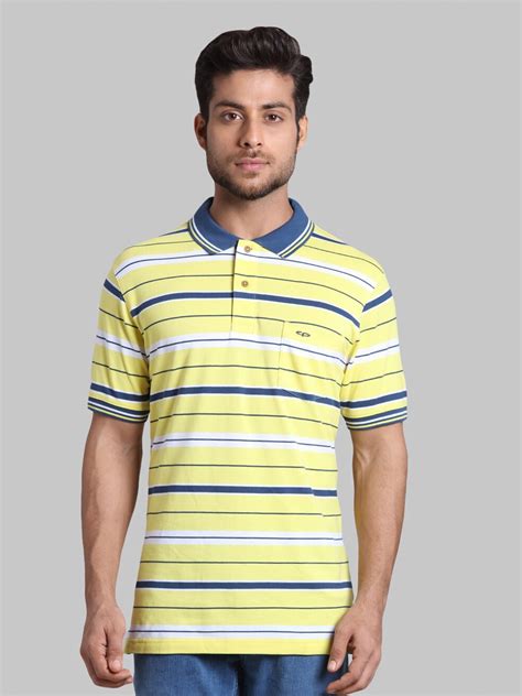 Buy ColorPlus Men Yellow Striped Polo Collar T Shirt Tshirts For Men