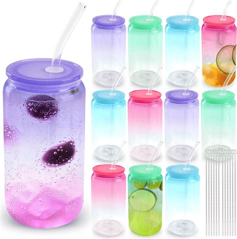 Amazon Joyclub 16oz Glass Cups With Acrylic Lids And Straws 12 Set