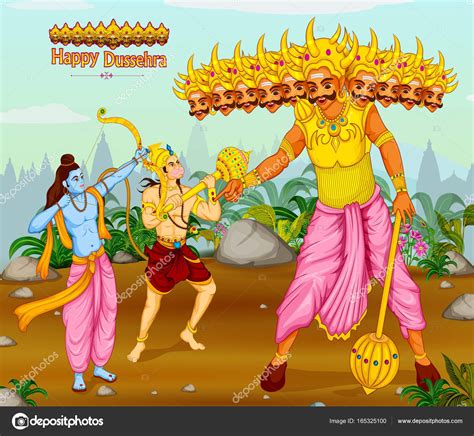 Lord Rama Killing Ravana During Dussehra Festival Of India Stock Vector