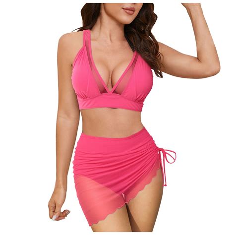 Gewsey Womens Swim Skirt High Waisted Bikini Sets Piece Tummy Control Swimsuits Mesh Sarong