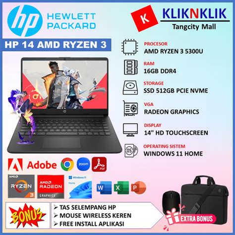 Jual Laptop Gaming Tipis Hp 14 Amd Ryzen 3 5300u 16gb 512gb 140